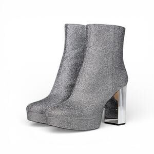 Michael Kors Women's Size 9.5 Glitter Metallic Platform Bootie Silver Heel NWOB